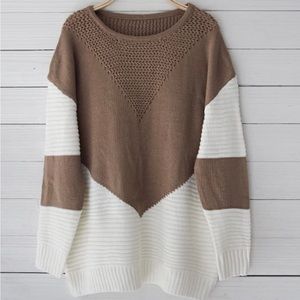 Tan/White Colorblock knit sweater size S NWOT